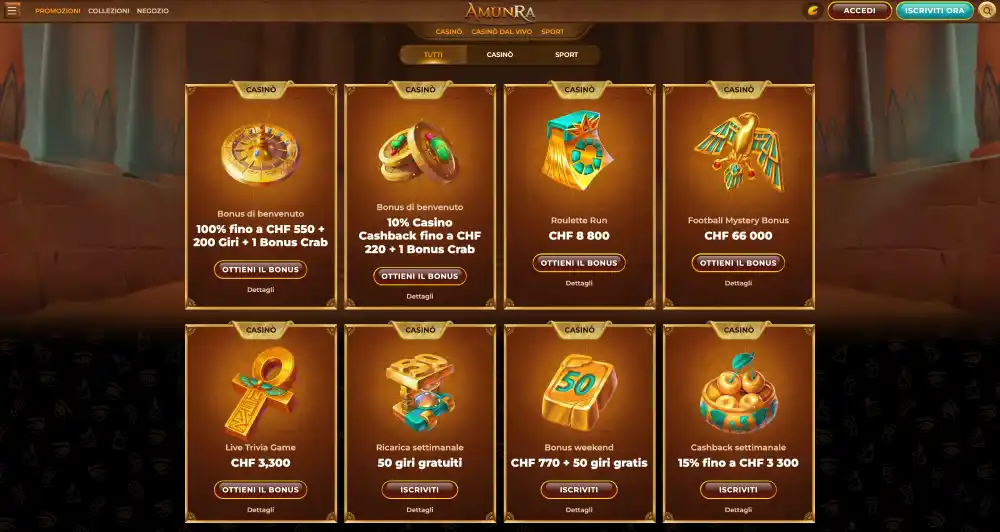 Promozioni e bonus nel casinò online AmunRa